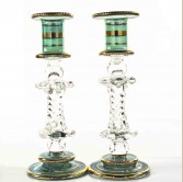 Green Handmade Glass Candle Holder - set of 2