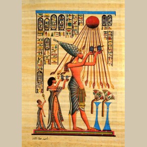 Aknaton Sacrifices to Aten The Sun - Disk Papyrus