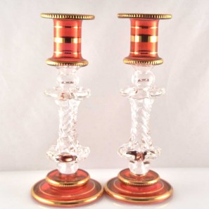 Handmade Glass Candle Holder (Red) - set of 2